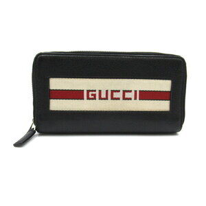 Gucci striped leather zip around wallet black